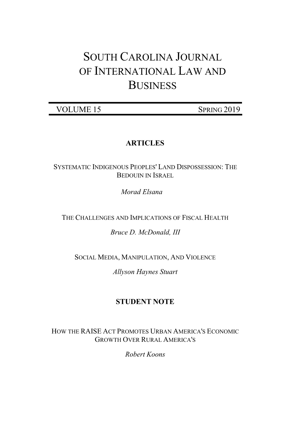 South Carolina Journal of International Law and Business