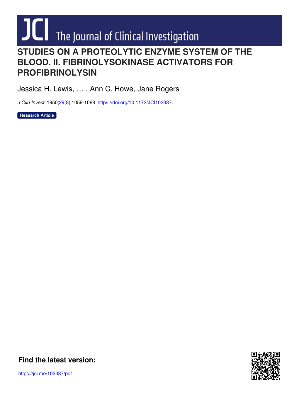 Studies on a Proteolytic Enzyme System of the Blood. Ii. Fibrinolysokinase Activators for Profibrinolysin