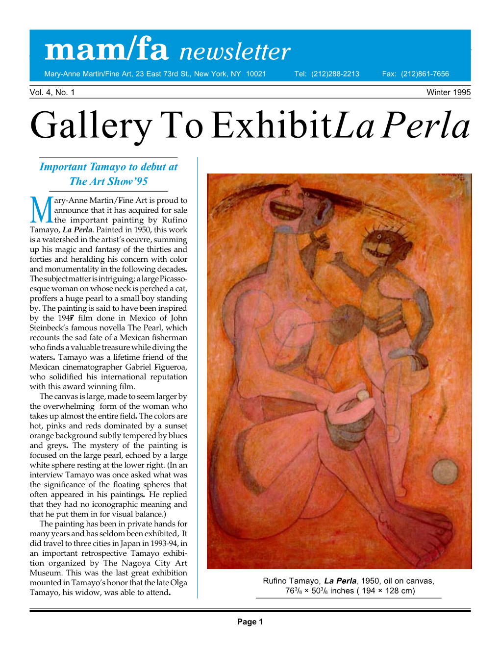 Winter 1995 Gallery to Exhibit La Perla