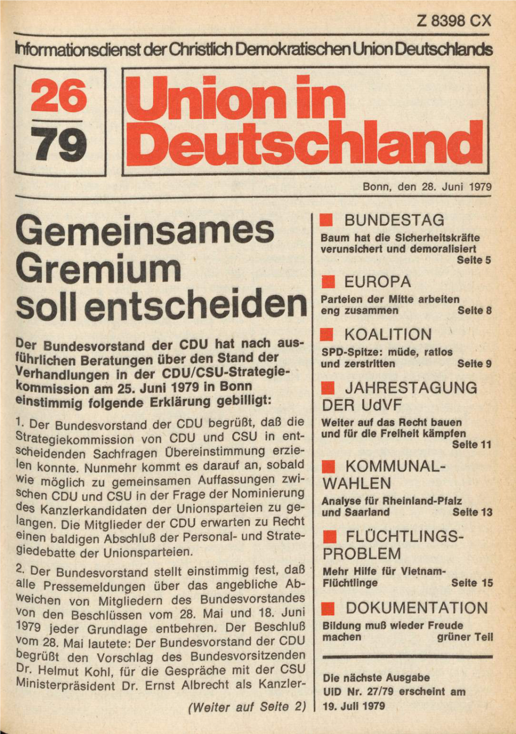 UID 1979 Nr. 26, Union in Deutschland