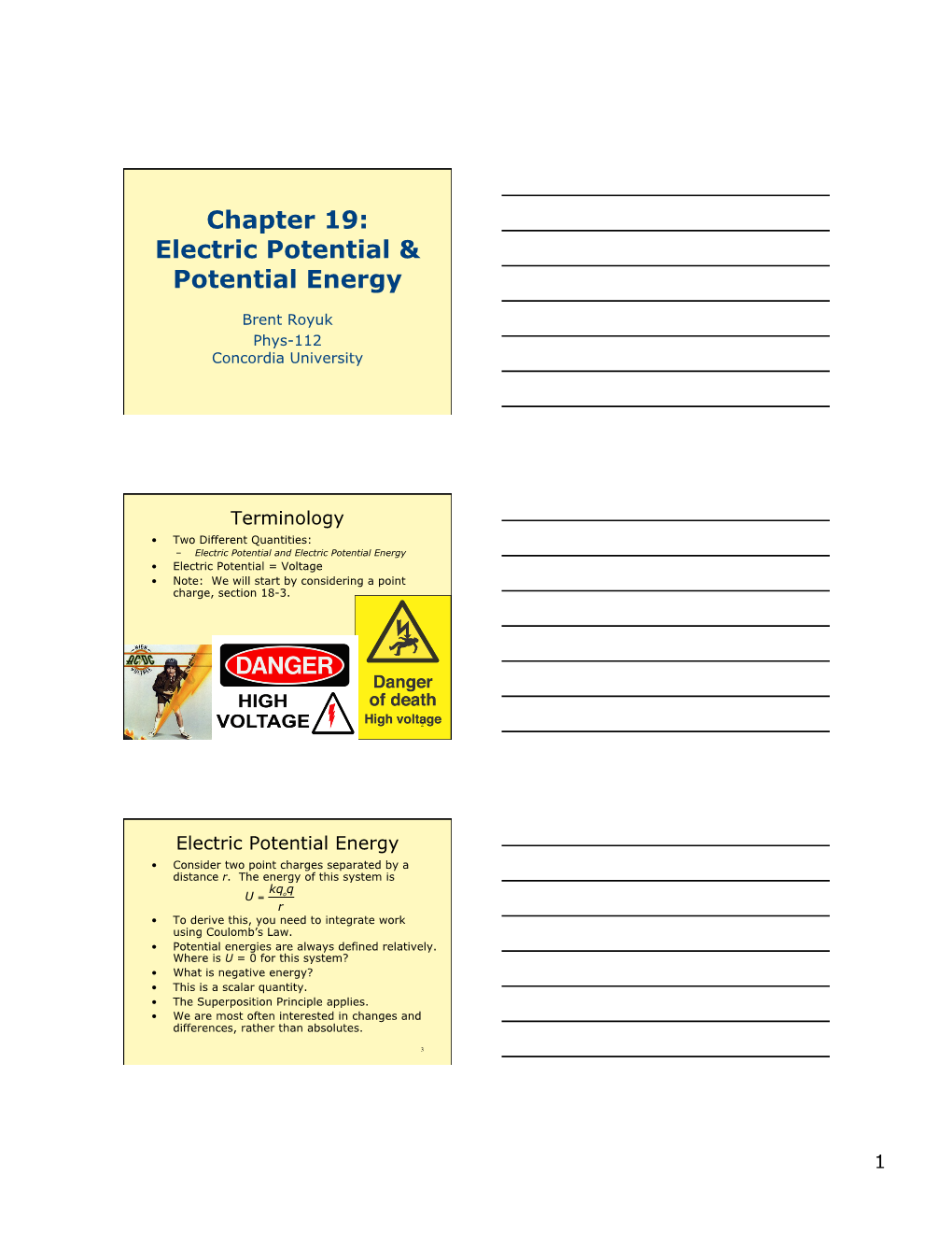 Electric Potential & Potential Energy