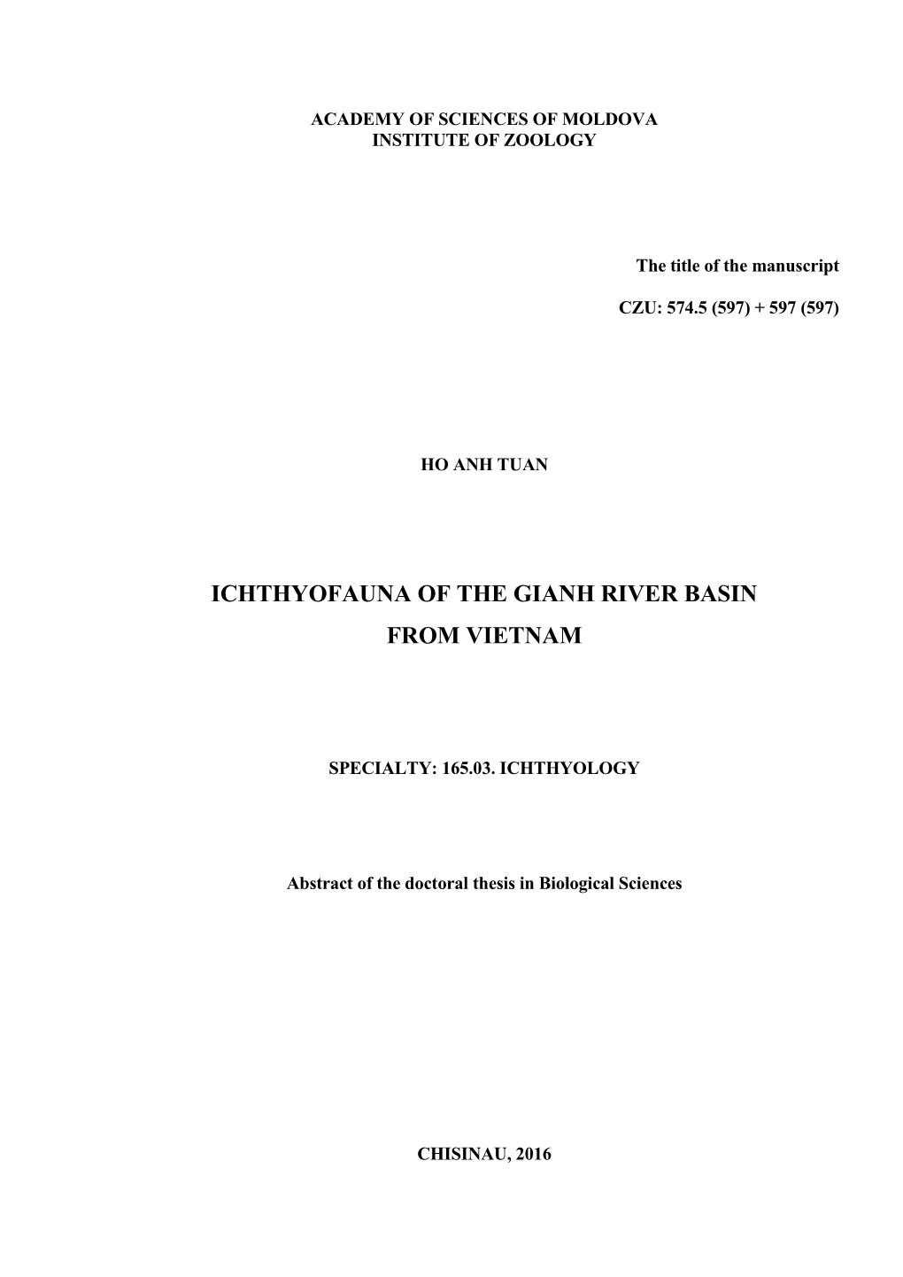 Ichthyofauna of the Gianh River Basin from Vietnam