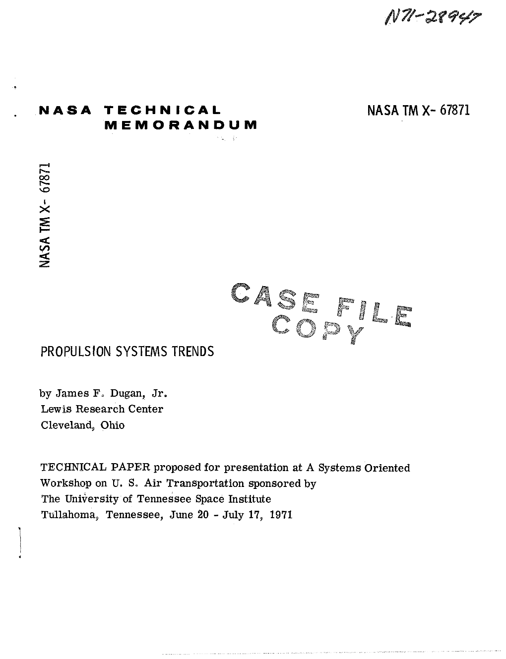 Nasa Tm X- 67871 Memorandum