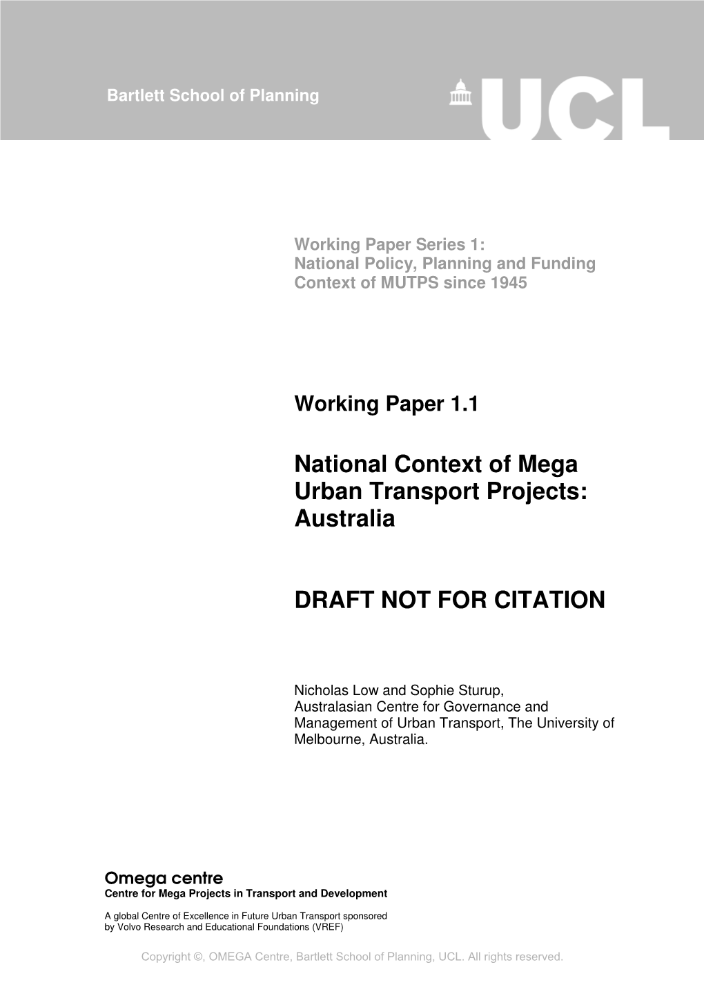 National Context of Mega Urban Transport Projects: Australia