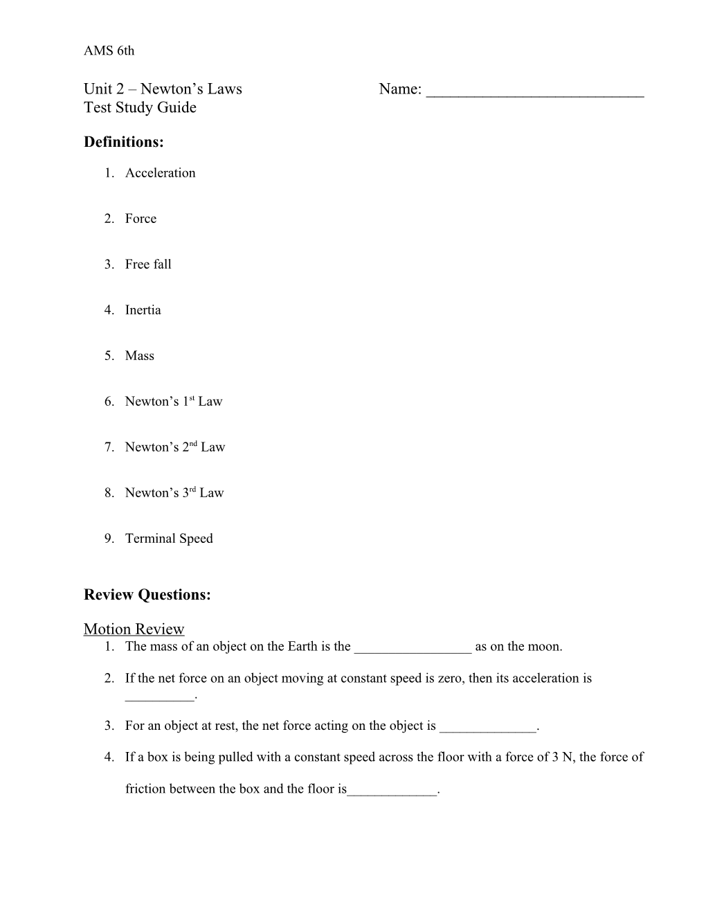 Unit 3 Newton S Laws