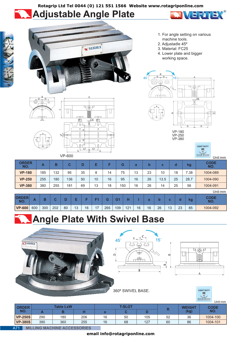 Angle Plate with Swivel Base Adjustable Angle Plate