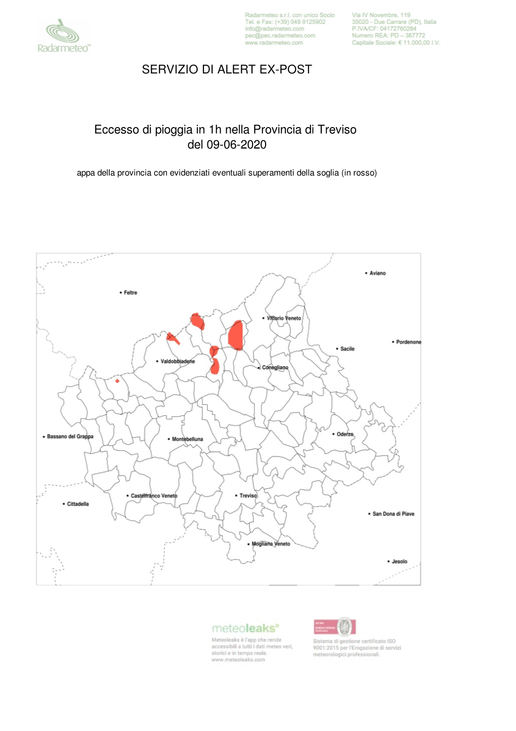 SERVIZIO DI ALERT EX-POST Eccesso Di Pioggia in 1H Nella