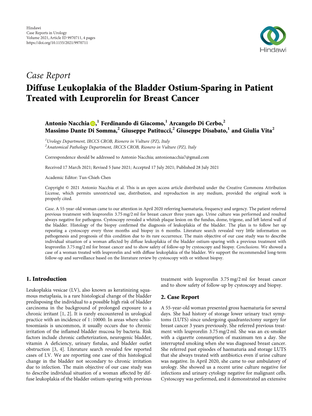 Diffuse Leukoplakia of the Bladder Ostium-Sparing in Patient Treated with Leuprorelin for Breast Cancer