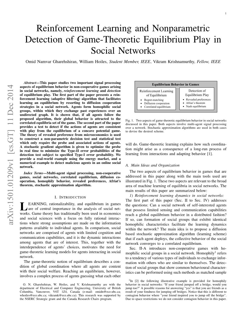 Reinforcement Learning and Nonparametric Detection of Game