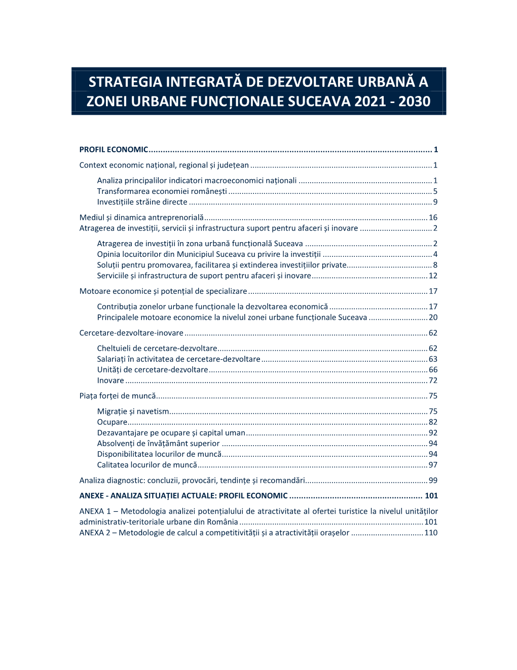 Strategia Integrată De Dezvoltare Urbană a Zonei Urbane Funcționale Suceava 2021 - 2030