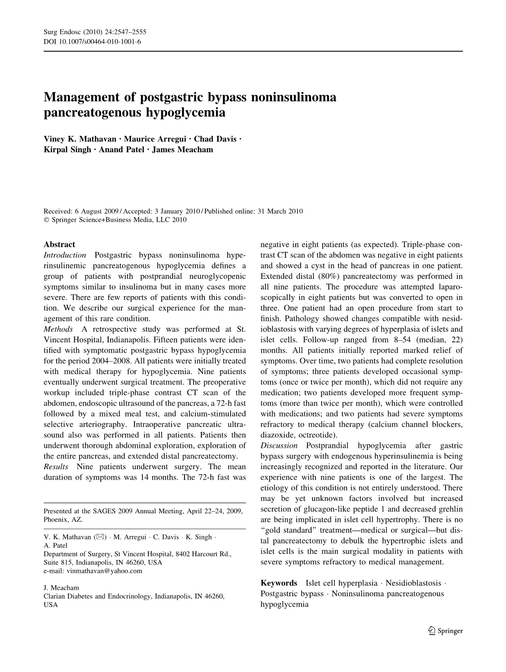 Management of Postgastric Bypass Noninsulinoma Pancreatogenous Hypoglycemia