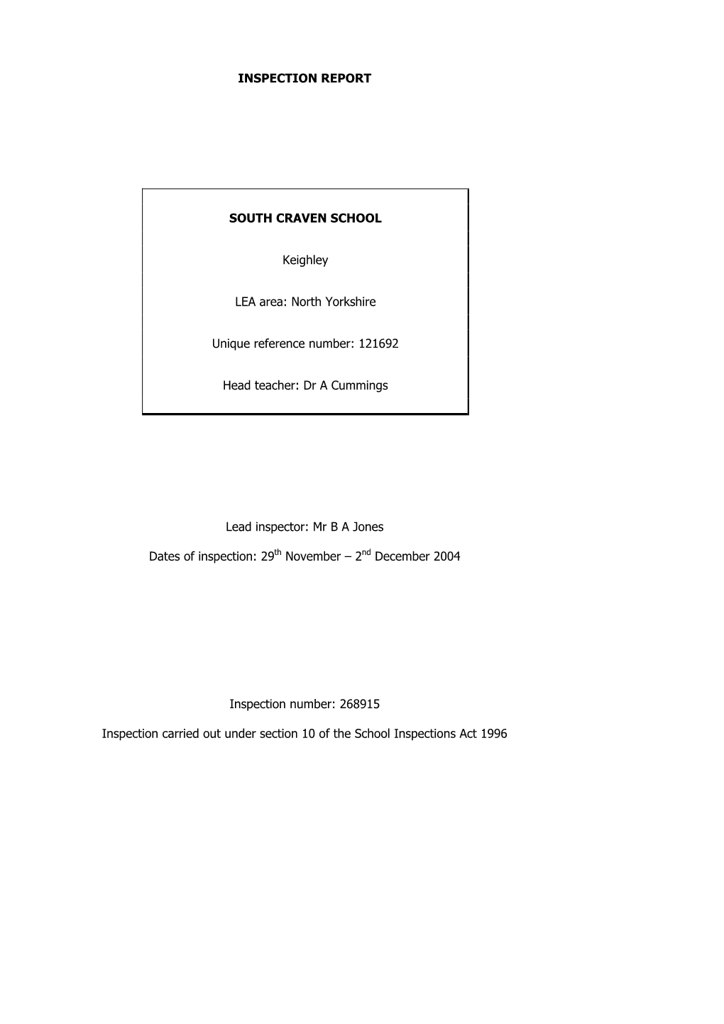 INSPECTION REPORT SOUTH CRAVEN SCHOOL Keighley LEA