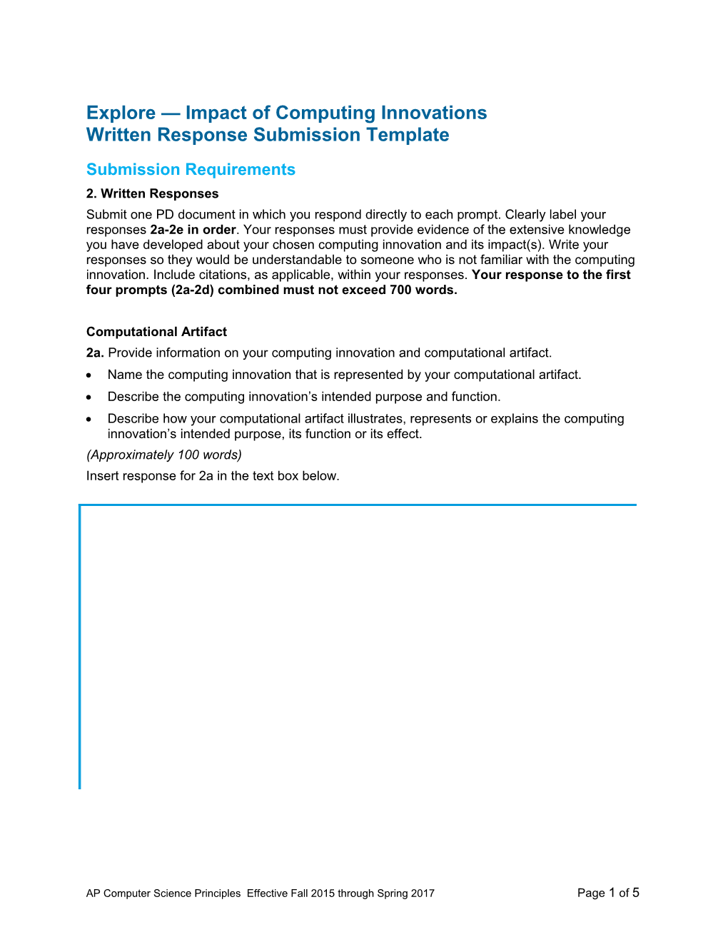 Explore Impact of Computing Innovations Written Response Submission Template