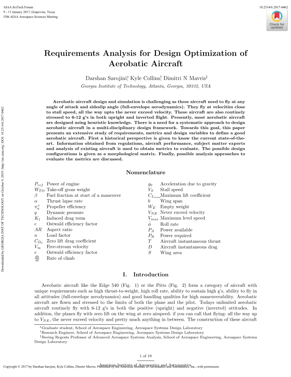 Requirements Analysis for Design Optimization of Aerobatic Aircraft