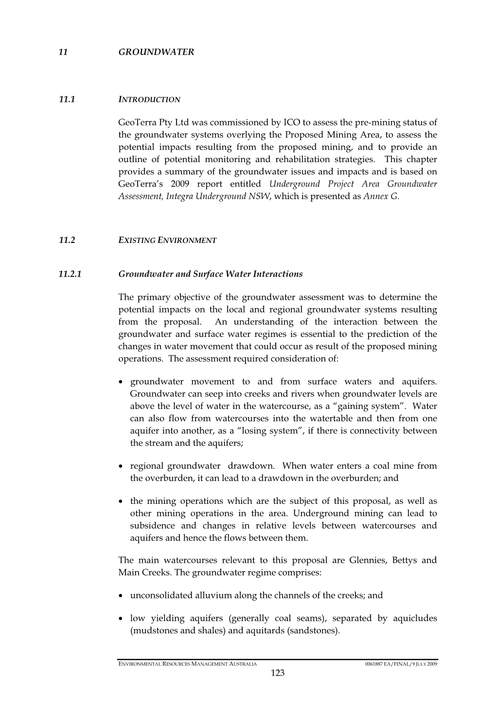 123 11 GROUNDWATER 11.1 Geoterra Pty Ltd Was