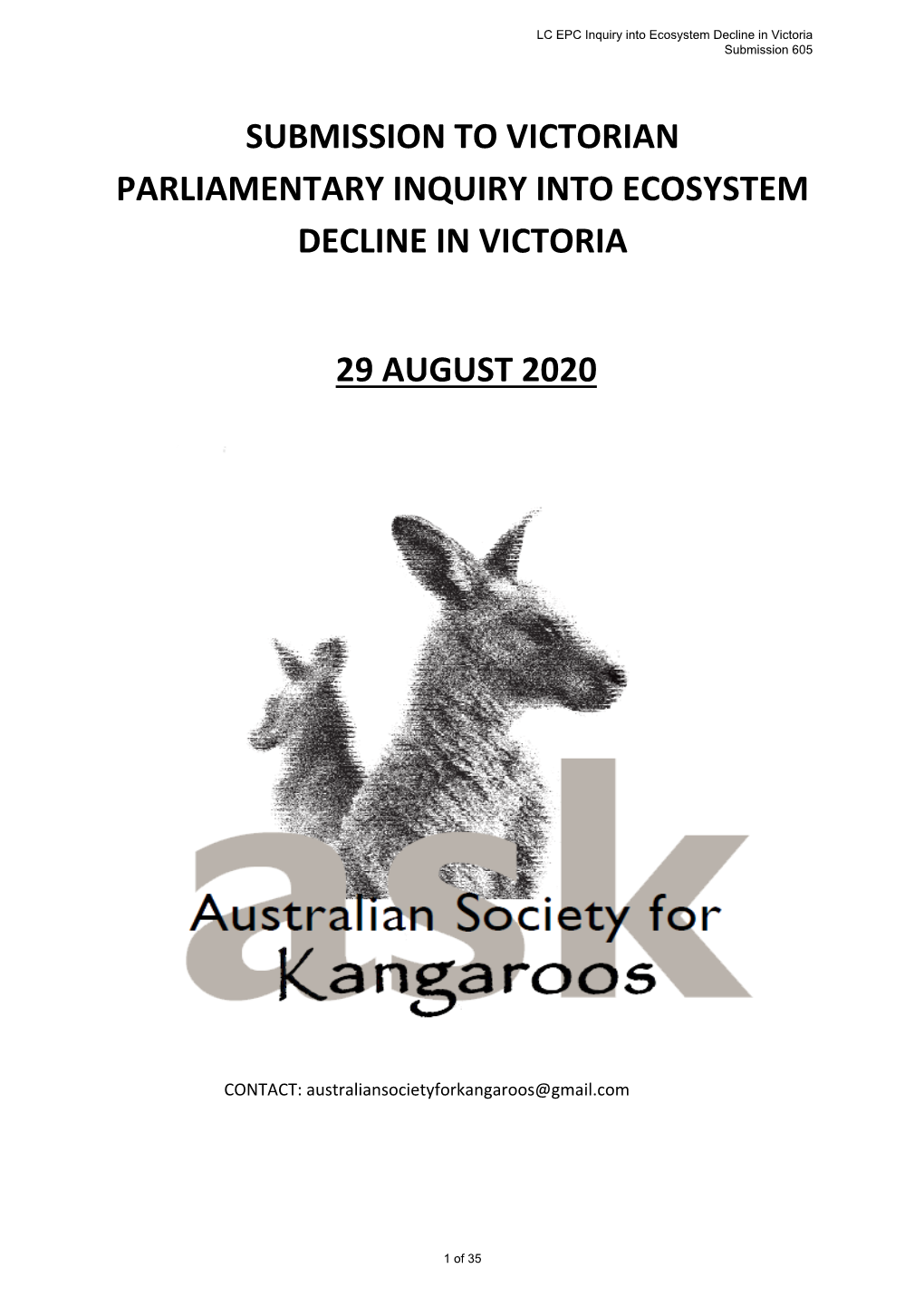 Submission to Victorian Parliamentary Inquiry Into Ecosystem Decline in Victoria