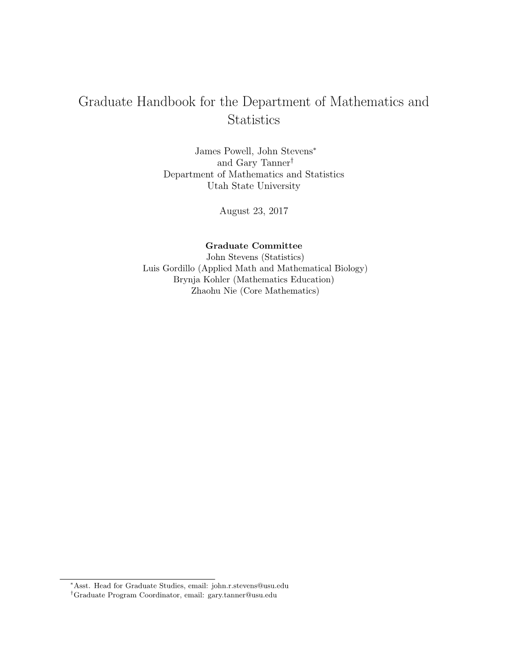 Graduate Handbook for the Department of Mathematics and Statistics