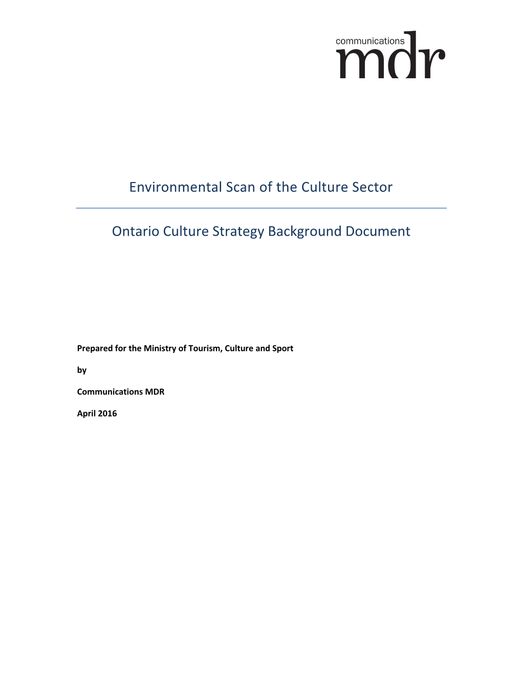 Environmental Scan of the Culture Sector