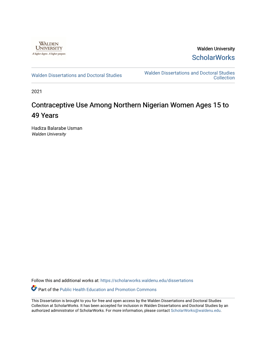 Contraceptive Use Among Northern Nigerian Women Ages 15 to 49 Years