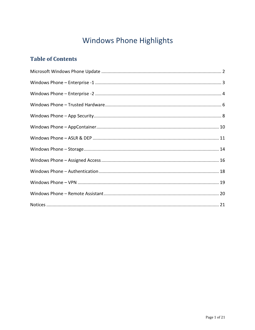 Windows Phone Highlights