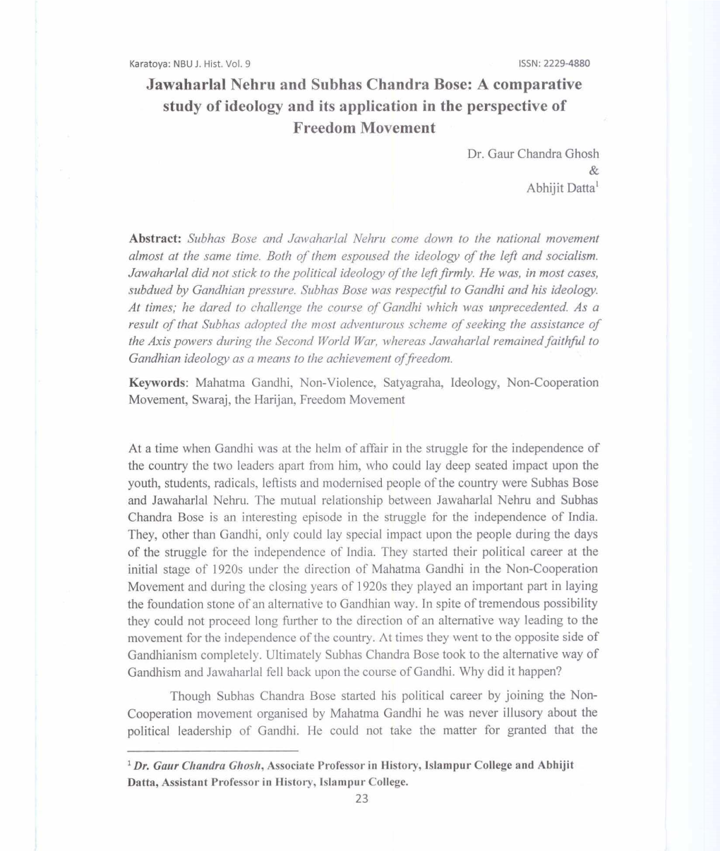 Jawaharlal Nehru and Subhas Chandra Bose: a Comparative Study of Ideology and Its Application in the Perspective of Freedom Movement