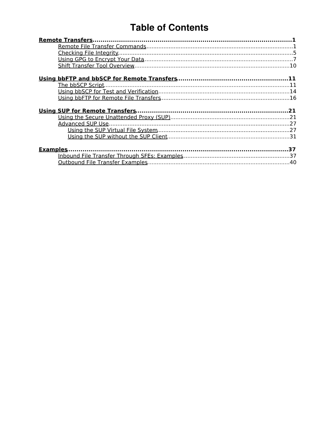 Table of Contents Remote Transfers
