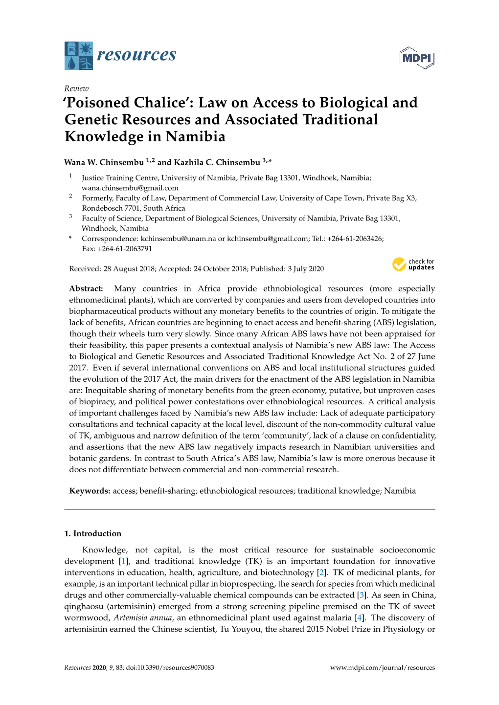 Law on Access to Biological and Genetic Resources and Associated Traditional Knowledge in Namibia