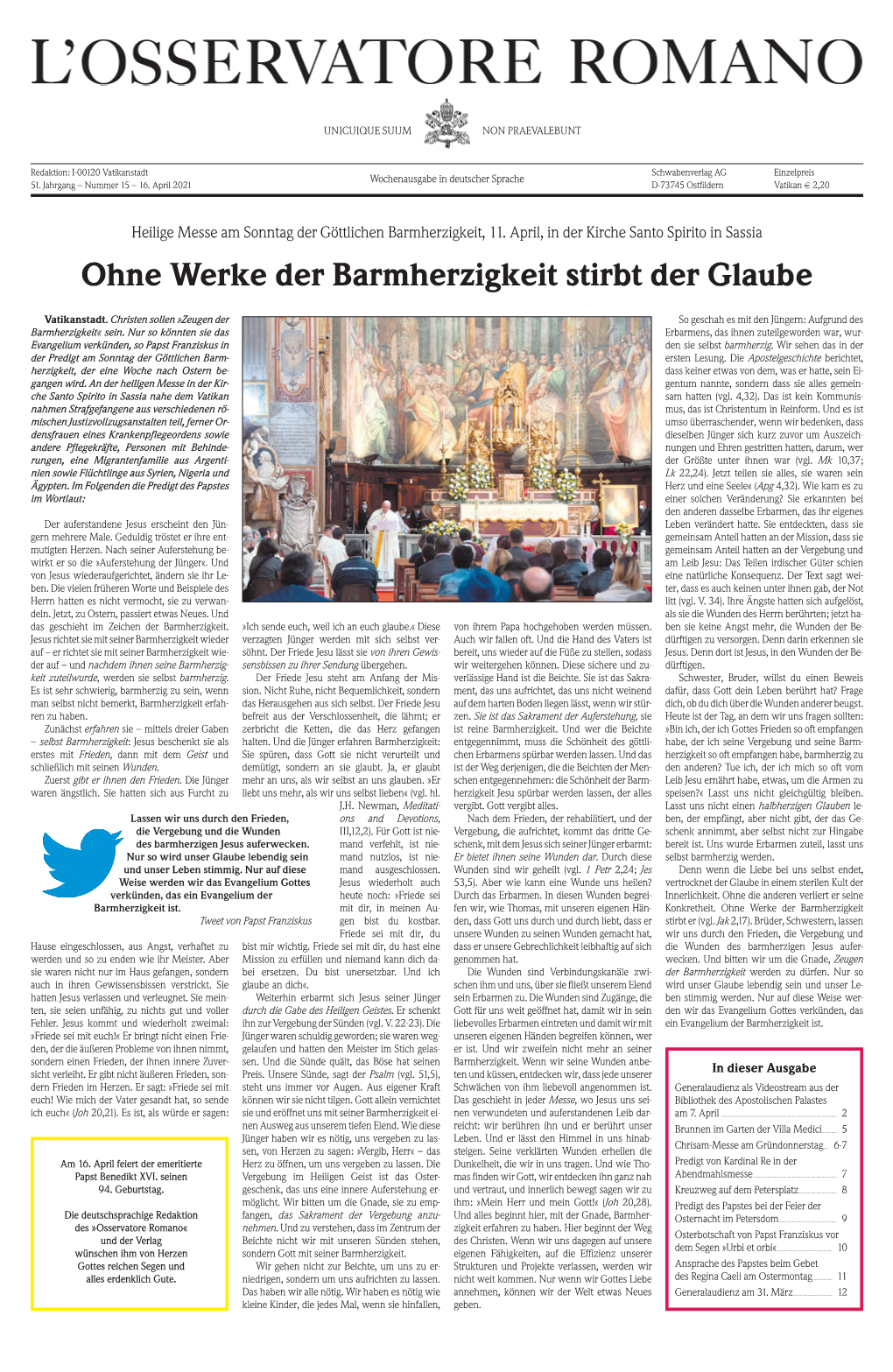 Ohne Werke Der Barmherzigkeit Stirbt Der Glaube