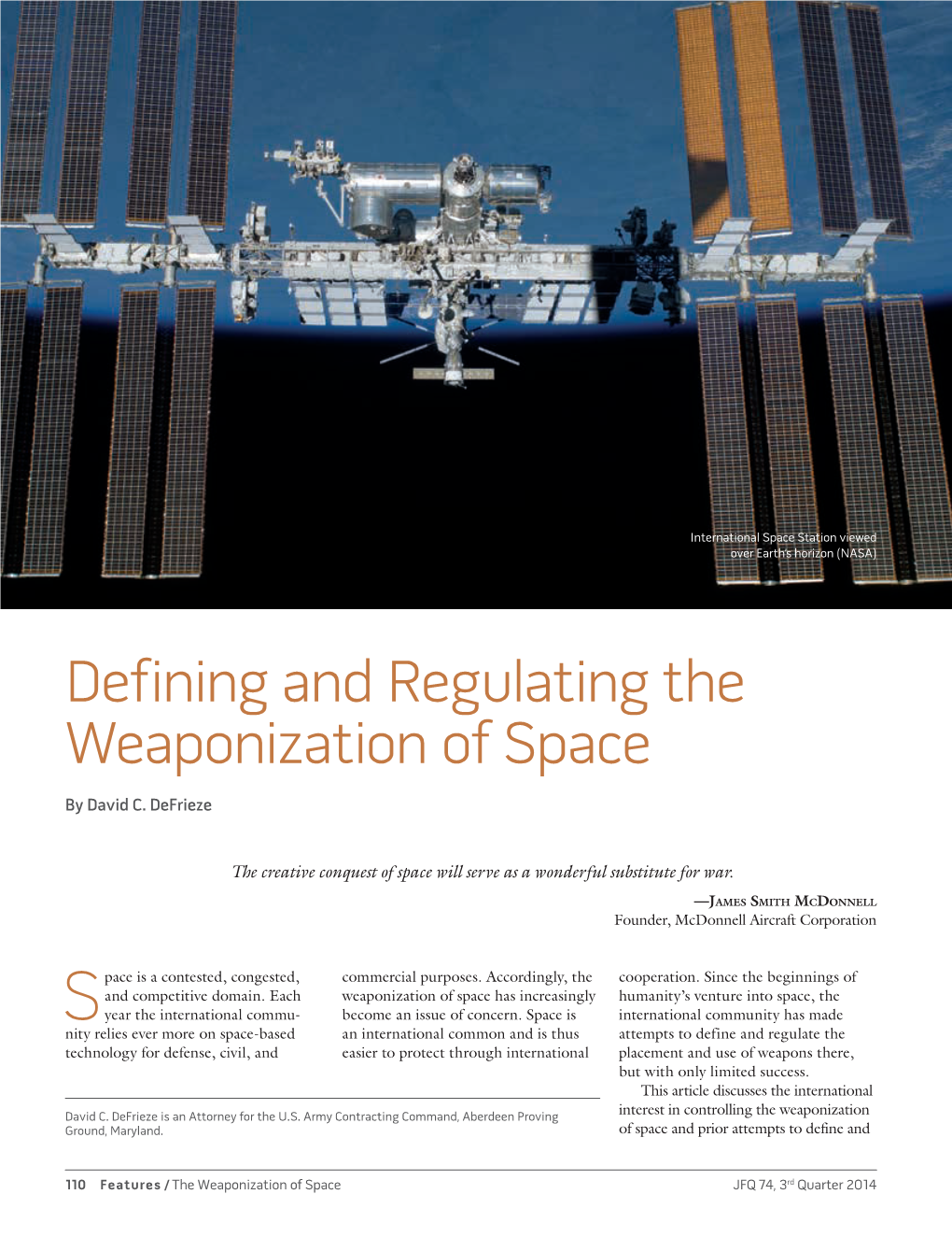 Defining and Regulating the Weaponization of Space