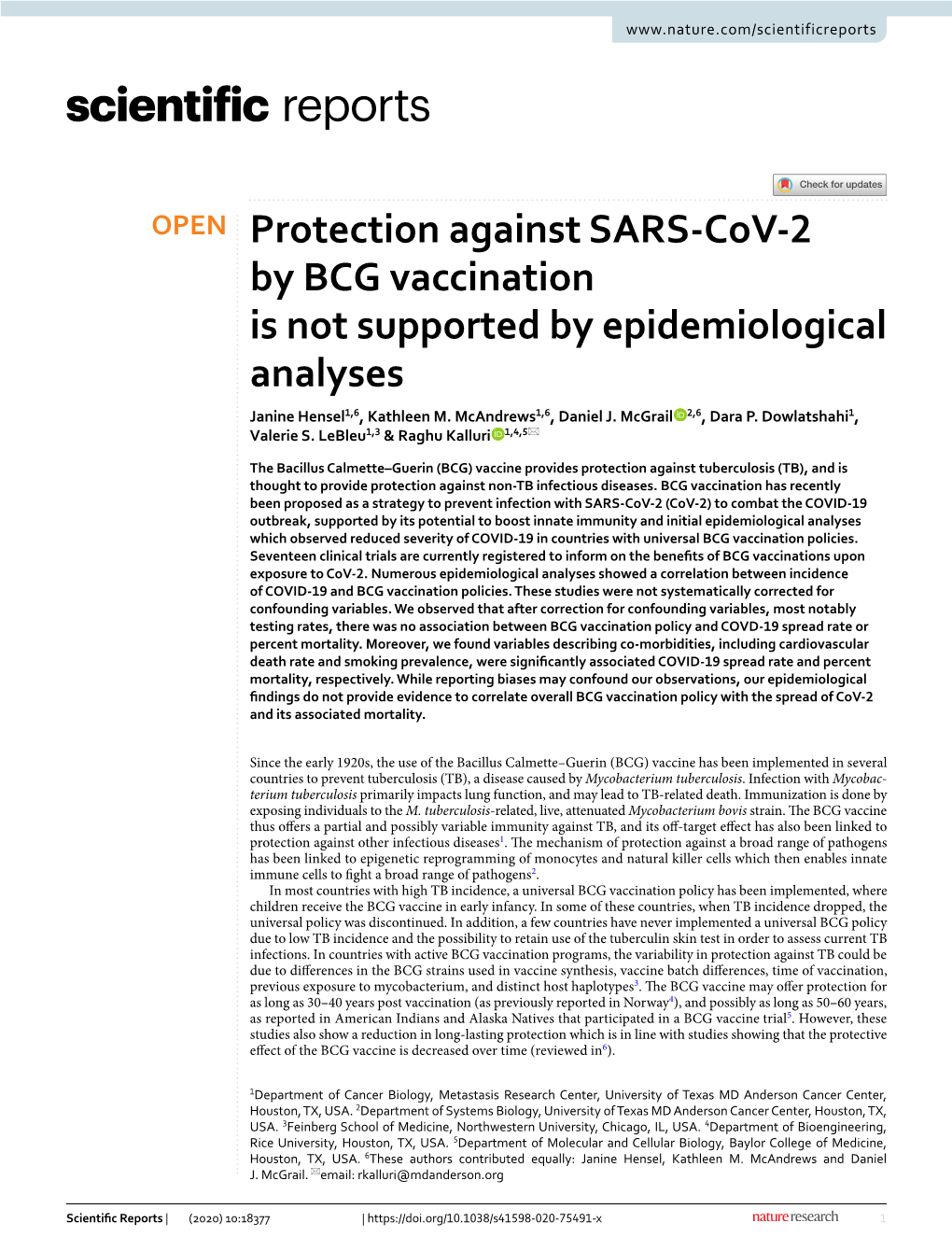 Protection Against SARS-Cov-2 by BCG Vaccination Is Not Supported
