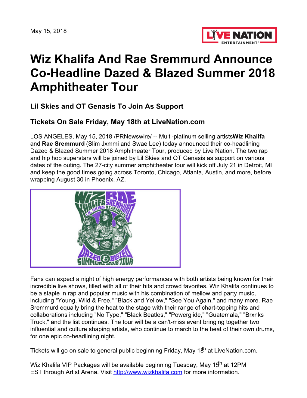 Wiz Khalifa and Rae Sremmurd Announce Co-Headline Dazed & Blazed Summer 2018 Amphitheater Tour