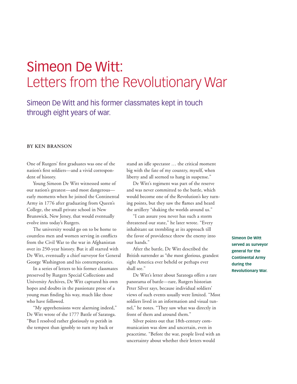 Simeon De Witt: Letters from the Revolutionary War