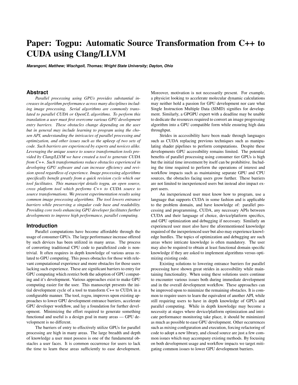 Automatic Source Transformation from C++ to CUDA Using Clang/LLVM