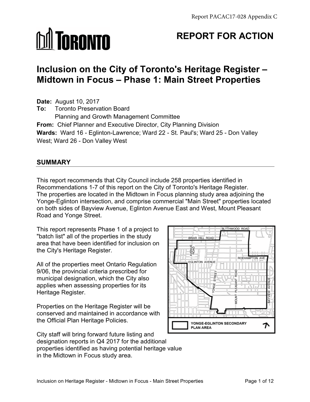 Inclusion on the City of Toronto's Heritage Register – Midtown in Focus – Phase 1: Main Street Properties