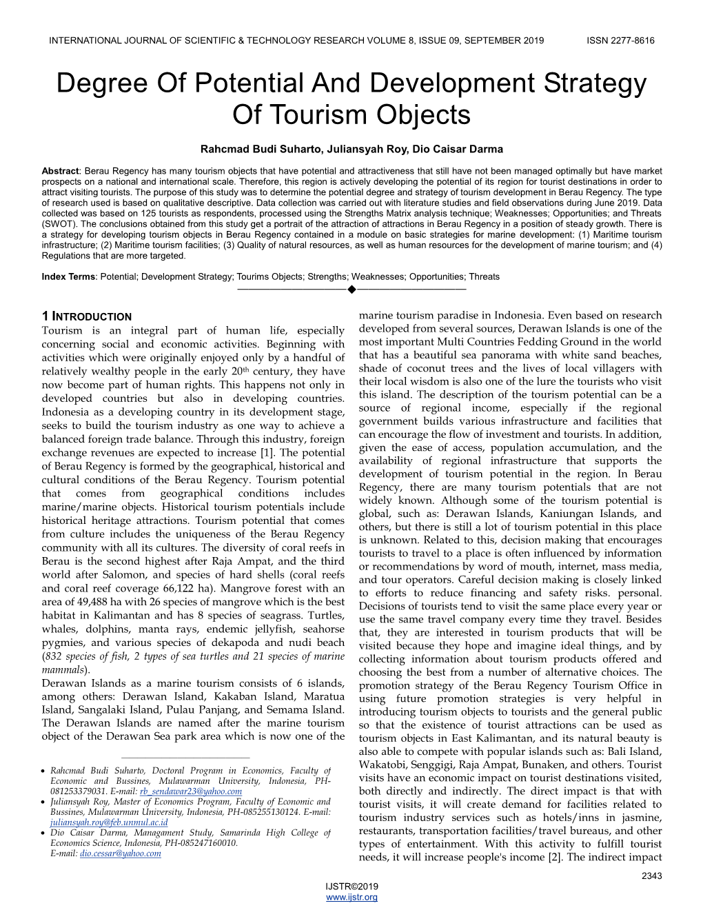 Degree of Potential and Development Strategy of Tourism Objects