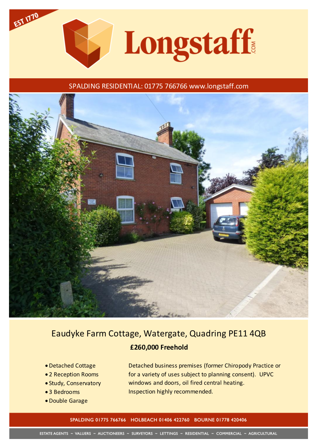 Eaudyke Farm Cottage, Watergate, Quadring PE11 4QB £260,000 Freehold