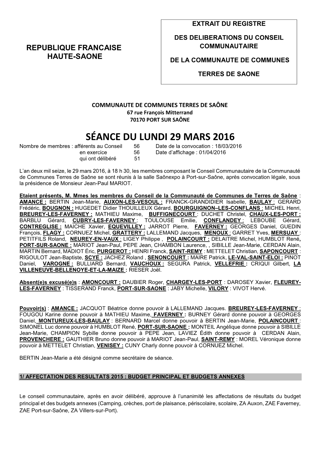 Séance Du Lundi 29 Mars 2016