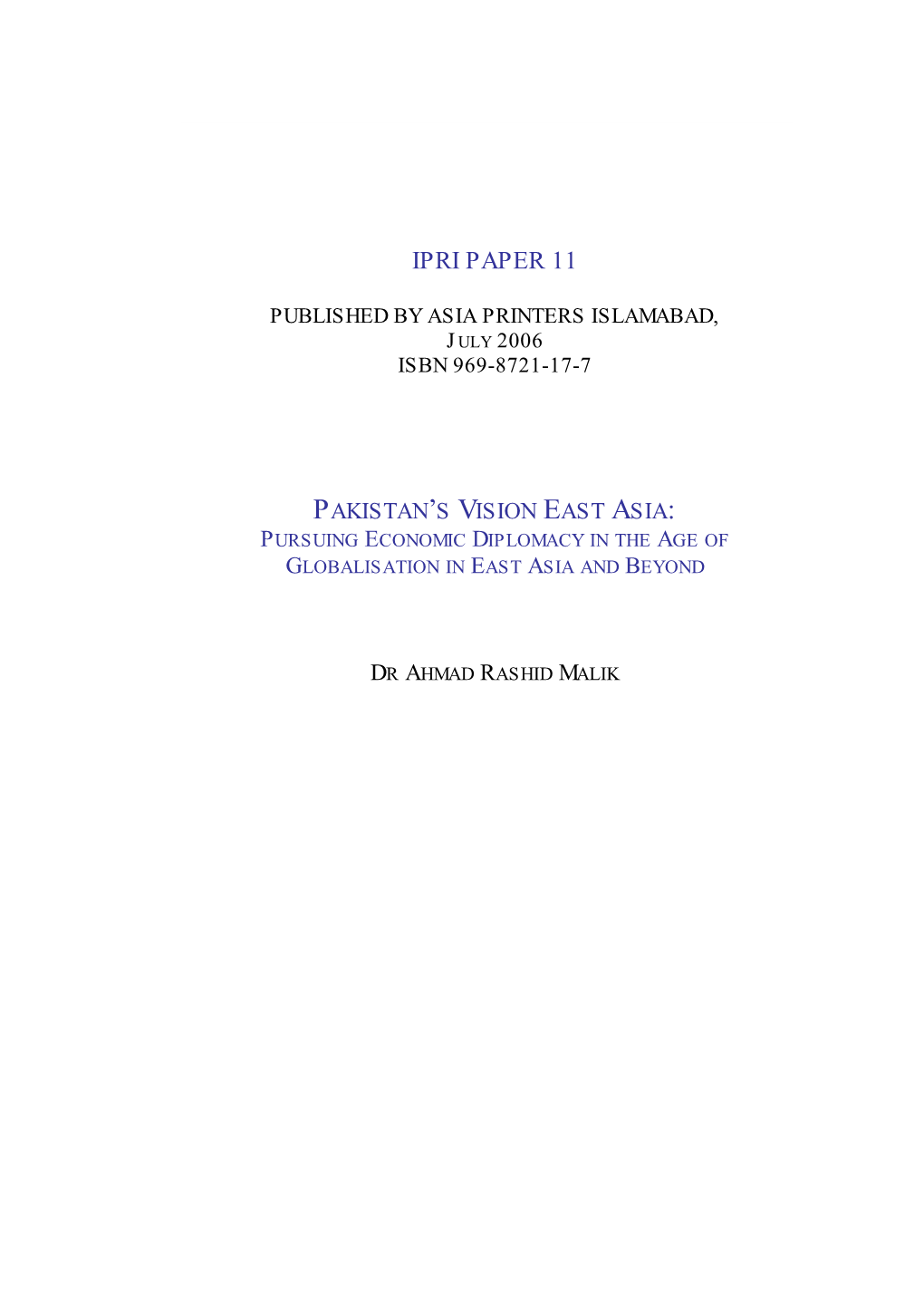 Pakistan's Vision East Asia