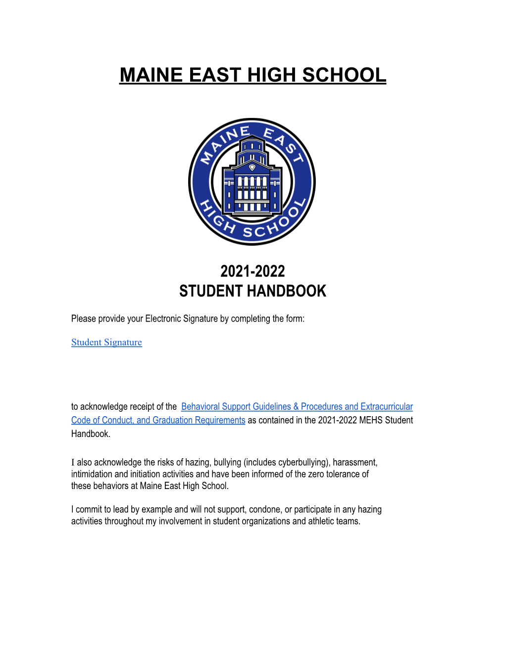 2021-2022 Maine East Student Handbook