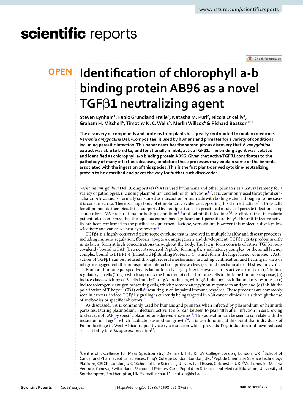 Identification of Chlorophyll A-B Binding Protein AB96 As a Novel