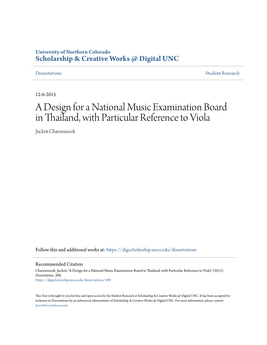 A Design for a National Music Examination Board in Thailand, with Particular Reference to Viola Juckrit Charoensook