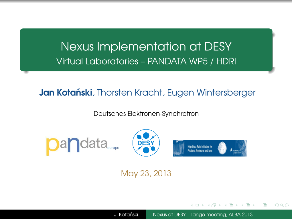 Nexus Implementation at DESY Virtual Laboratories – PANDATA WP5 / HDRI