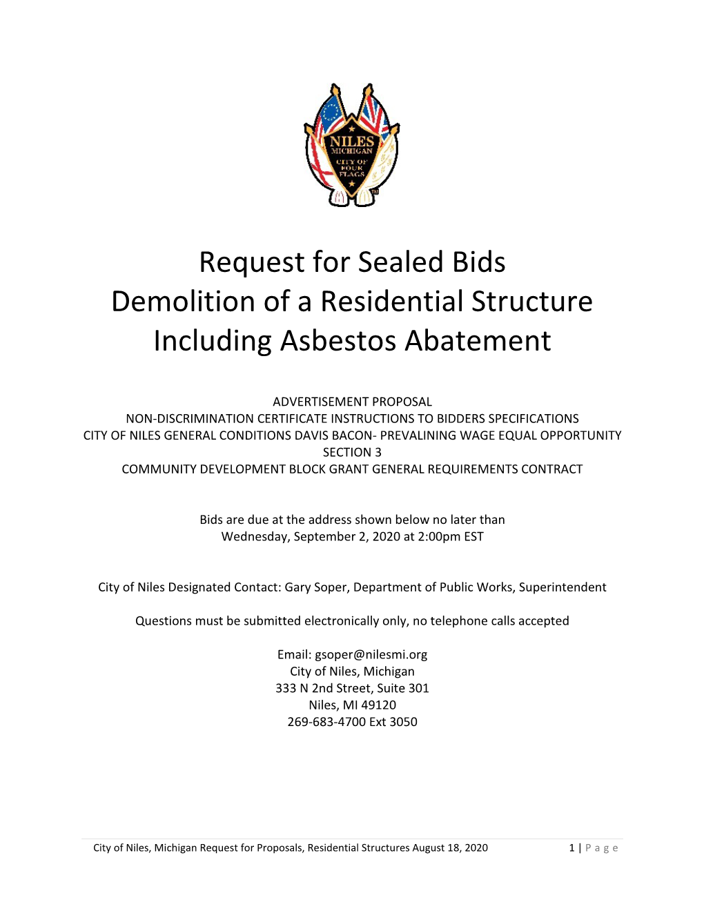 Request for Sealed Bids Demolition of a Residential Structure Including Asbestos Abatement