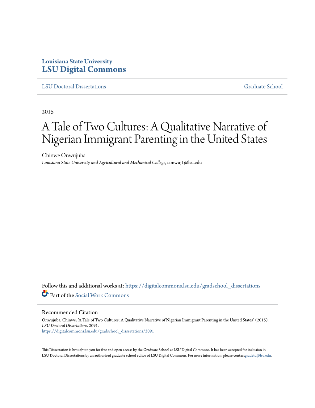 A Tale of Two Cultures: a Qualitative Narrative of Nigerian Immigrant