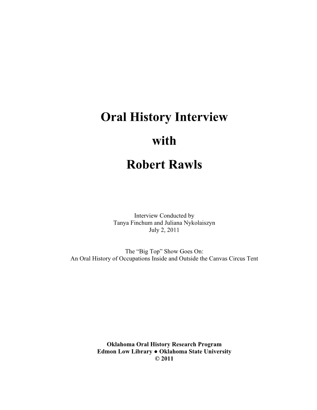 Oral History Interview with Robert Rawls