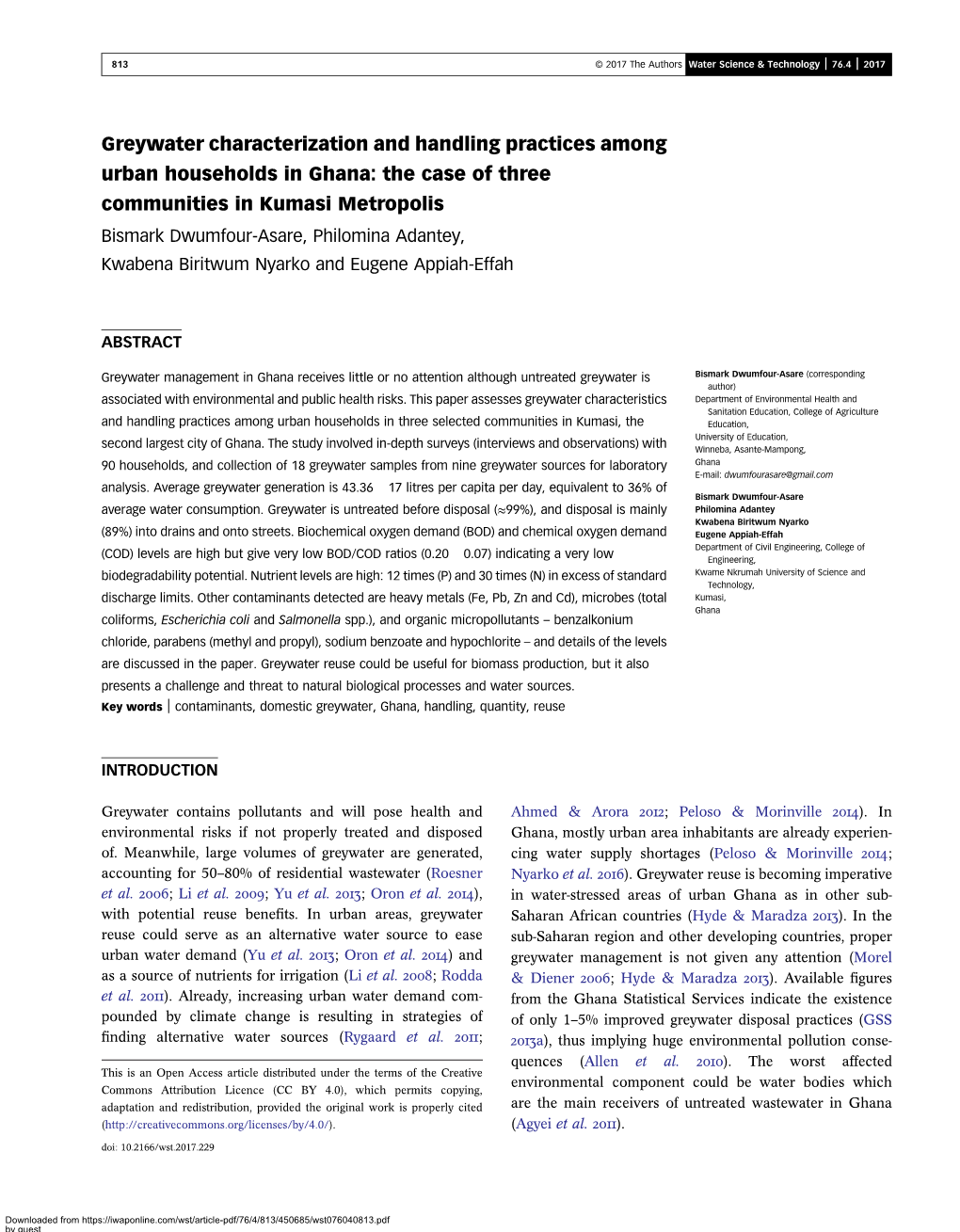 Greywater Characterization and Handling