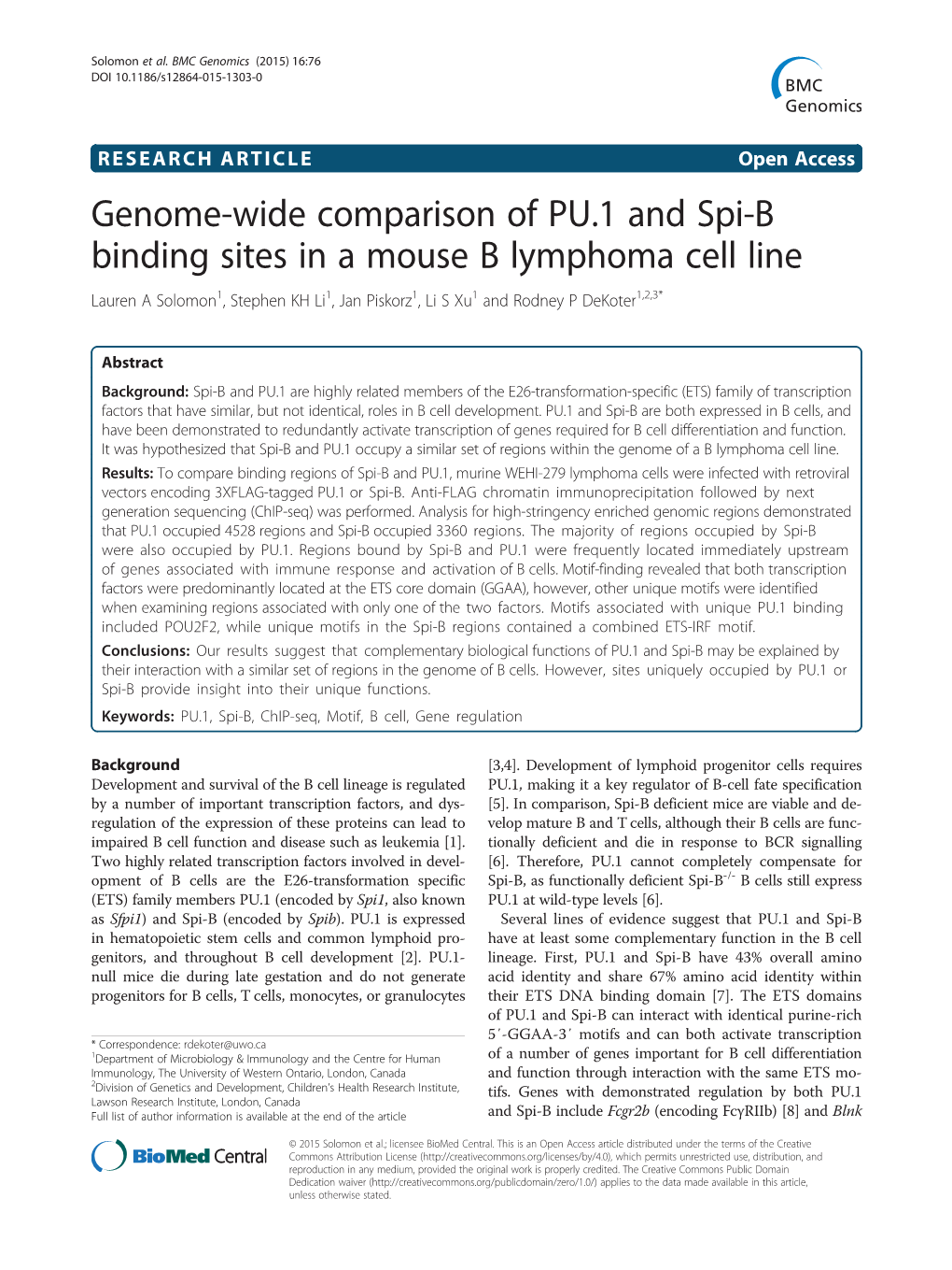 Downloaded from Onment of Regions Bound by PU.1 Or Spi-B, Significant Published GEO Datasets