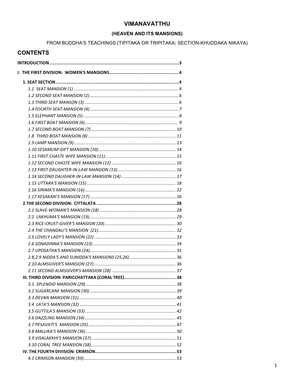 Vimanavatthu Contents