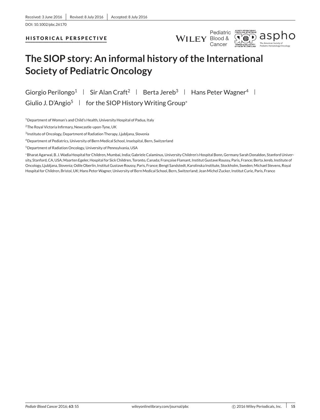 The SIOP Story: an Informal History of the International Society of Pediatric Oncology