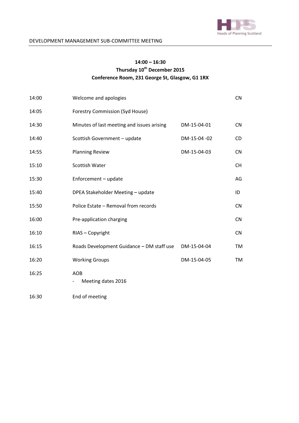 Development Management Sub-Committee Meeting 14:00 – 16